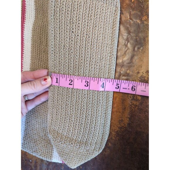 Vintage Woven Striped Shoulder Bag Beige Cream Green Pink - Picture 3 of 8
